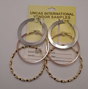 3 Pair Hoop Earring Set Gold Silver Rose Textured Twisted NWT